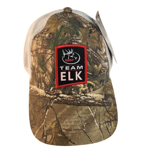 RMEF Team Elk Camo Mesh Cap Realtree Xtra Green Adjustable Outdoor Hunting Hat - Picture 2 of 9
